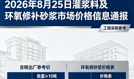 友好2026年8月25日灌浆料及环氧修补砂浆市场价格信息通报